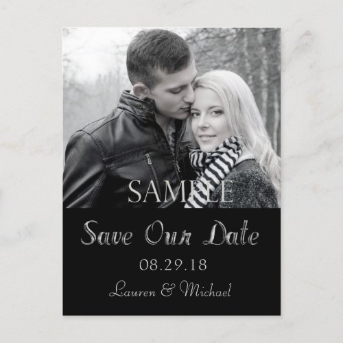Dramatic Black and White Save the Date Announcement Postcard
