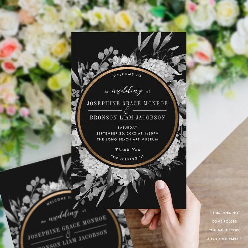 Dramatic Black and White Watercolor Floral Wedding