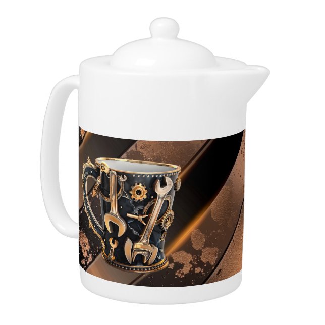 Dramatic Black & Copper Tool Mug Porcelain Teapot (Left)