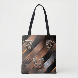 Dramatic Black & Copper Tool Mug Shoulder Tote