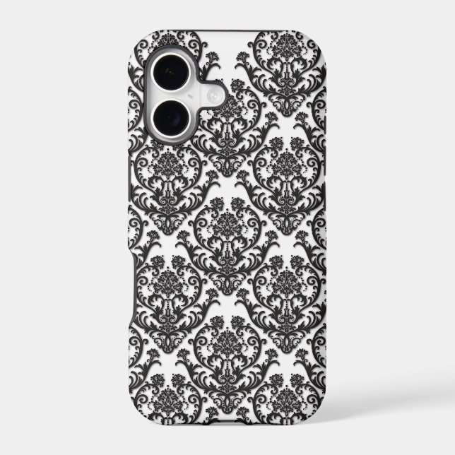 Dramatic Black Damask Pattern Iphone Case (Back)