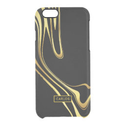 Dramatic black &amp;  gold swirls design clear iPhone 6/6S case