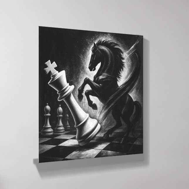 Dramatic Black Horse vs. King – Bold Chess Artwork Canvas Photo Tile (Angled)