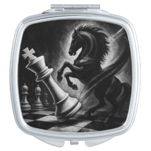 Dramatic Black Horse vs. King – Bold Chess Artwork Compact Mirror
