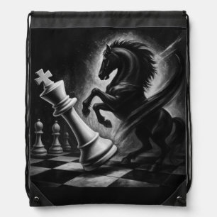 Dramatic Black Horse vs. King – Bold Chess Artwork Drawstring Bag