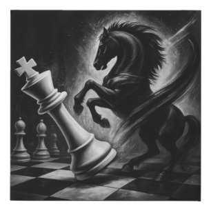 Dramatic Black Horse vs. King – Bold Chess Artwork Faux Canvas Print