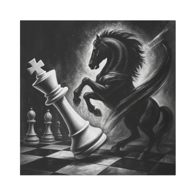 Dramatic Black Horse vs. King – Bold Chess Artwork Metal Print (Front)