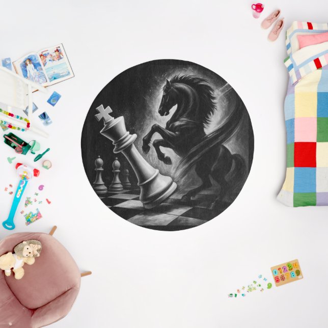 Dramatic Black Horse vs. King – Bold Chess Artwork Outdoor Rug (Insitu (Babyroom))