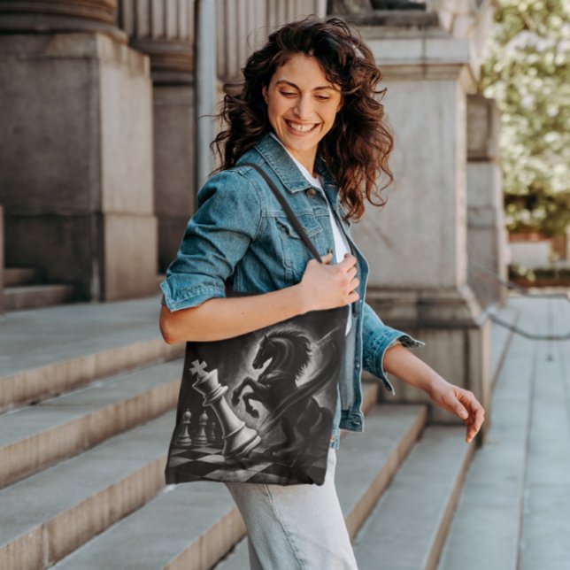 Dramatic Black Horse vs. King – Bold Chess Artwork Tote Bag (Creator Uploaded)