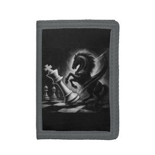 Dramatic Black Horse vs. King – Bold Chess Artwork Tri-fold Wallet