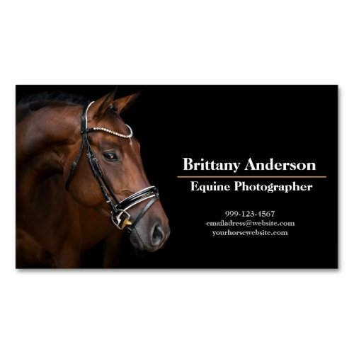 Dramatic Black Minimal HorseEquine Photographer   Business Card Magnet