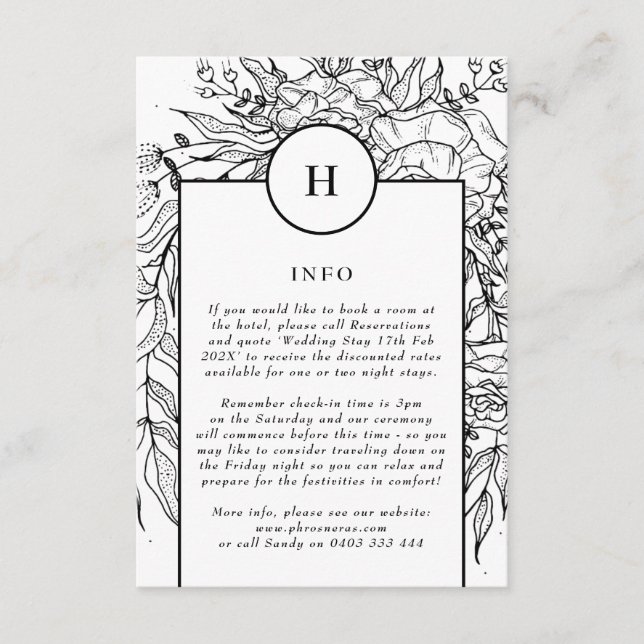 Dramatic Black Monogram Wreath Wedding Enclosure Card (Front)