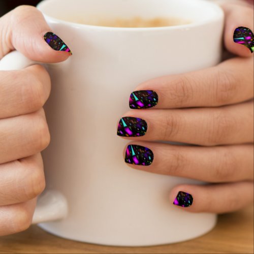 Dramatic Black Nails with Abstract Color Minx Nail Wraps