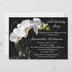 Dramatic Black Orchid 40th Birthday Invitation
