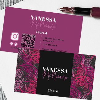 Dramatic Black Pink Floral Pattern Florist