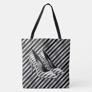 Dramatic Black Stripe Shoe Large Shoulder Tote Bag