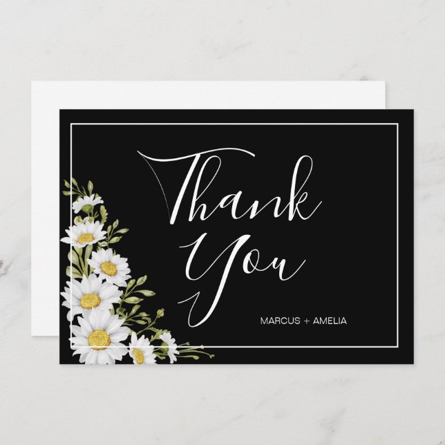 Dramatic Black & White Daisies Thank You Flat  (Front/Back)
