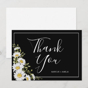Dramatic Black & White Daisies Thank You Flat Card