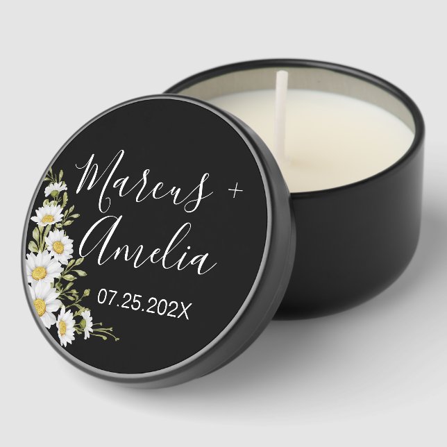 Dramatic Black & White Daisies Wedding  Mini Candle Favors (Corner)