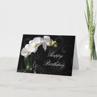 Dramatic Black/White Orchid Custom Birthday Card