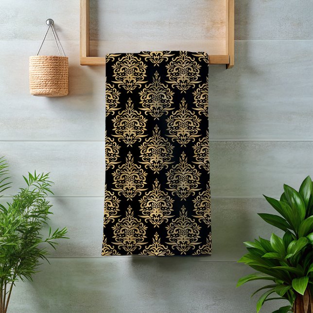 Dramatic Black with Gold Damask Ornate Bath Towel Set (Creator Uploaded)