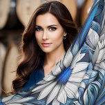 Dramatic Blue and White Floral  Scarf<br><div class="desc">This is a large scale design with white flowers and swirling blue leaves. It was imagined using AI.</div>
