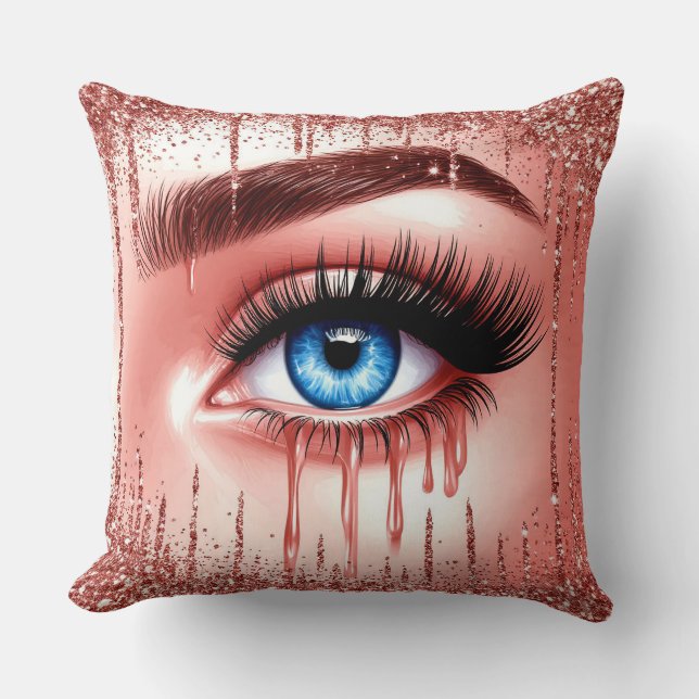 💋 Dramatic Blue Eyes Glam Decor For Makeup Lovers Throw Pillow (Front)