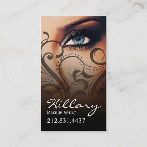 Dramatic Blue Eyes Makeup Artist  black Business Card