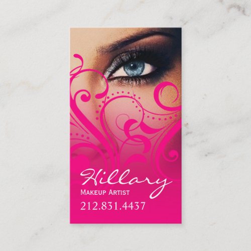 Dramatic Blue Eyes Makeup Artist  hot pink Business Card