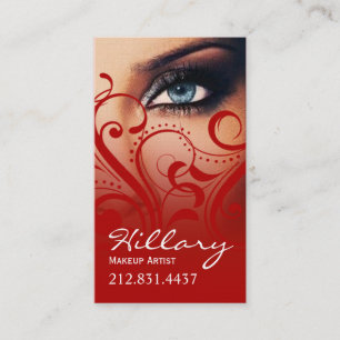 Dramatic Blue Eyes Makeup Artist red Business Card