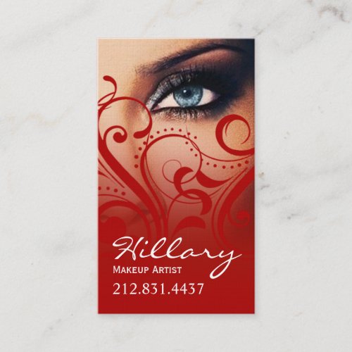 Dramatic Blue Eyes Makeup Artist  red Business Card