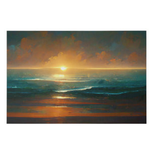 Dramatic Blue Ocean Waves Landscape Poster Faux Canvas Print