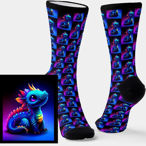 Dramatic Blue Pink Baby Fantasy Dragon Socks