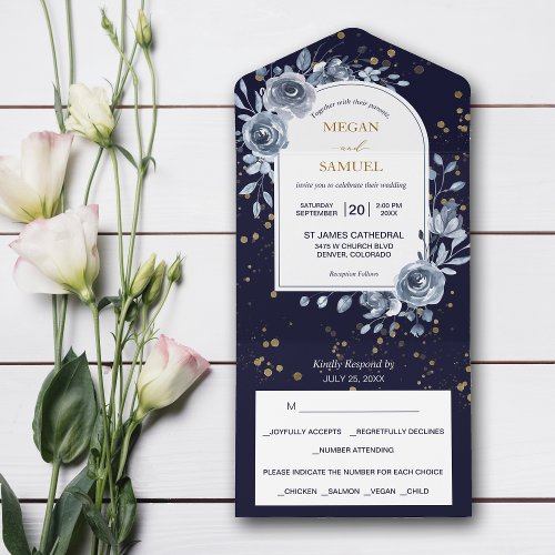 Dramatic Blue Rose Bouquet Photo Wedding All In One Invitation