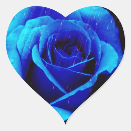 Dramatic Blue Rose Heart Sticker