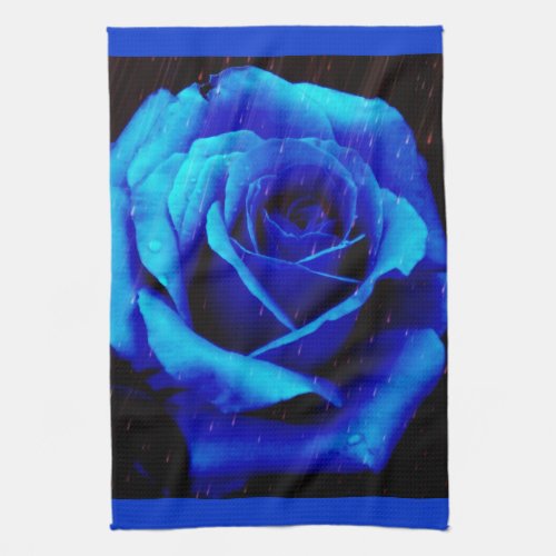 Dramatic Blue Rose Kitchen Towel