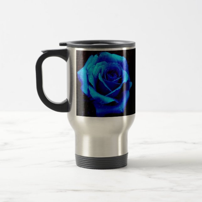 Dramatic Blue Rose Travel Mug (Left)
