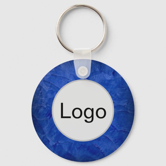 Dramatic Blue Venetian Plaster Logo Monogram Keychain (Front)
