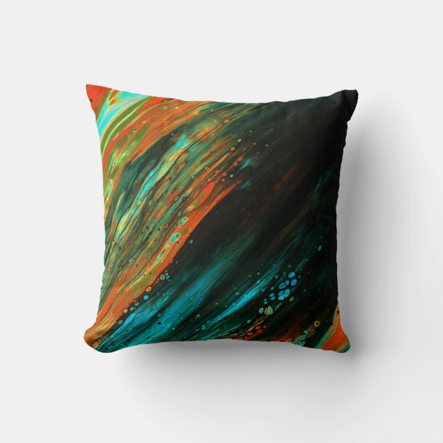 *~* Dramatic Bold Abstract Black Blue Green Orange Throw Pillow (Front)