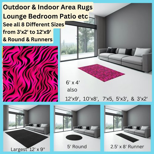 Dramatic Bright Pink  Black Animal Print  Area  Rug