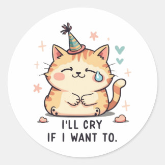 Dramatic Cat Crying Party Sticker - Relatable Humo