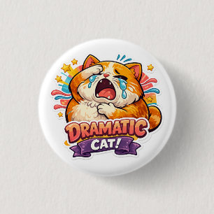 Dramatic Cat Funny Crying Cartoon Art Reaction Button