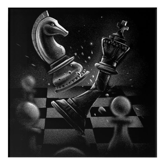 Dramatic Chess Battle – Knight vs. Horse  Acrylic Print (Front)