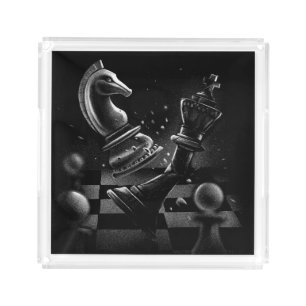Dramatic Chess Battle – Knight vs. Horse Acrylic Tray