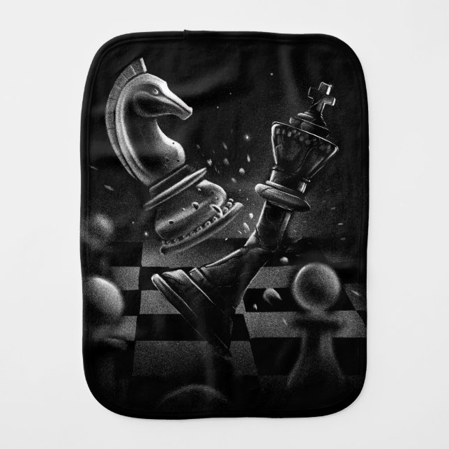 Dramatic Chess Battle – Knight vs. Horse  Baby Burp Cloth (Front)