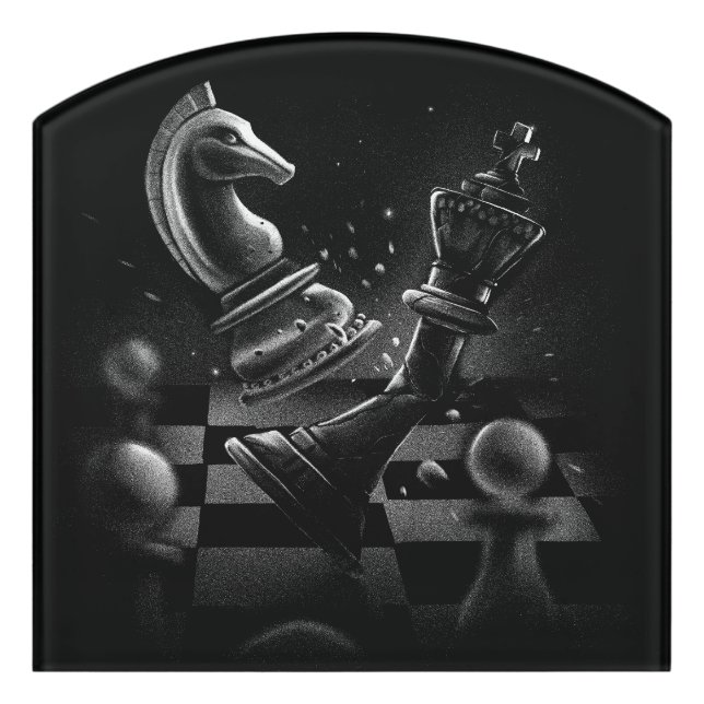 Dramatic Chess Battle – Knight vs. Horse  Door Sign (Contour Front)