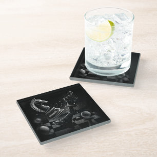 Dramatic Chess Battle – Knight vs. Horse Glass Coaster