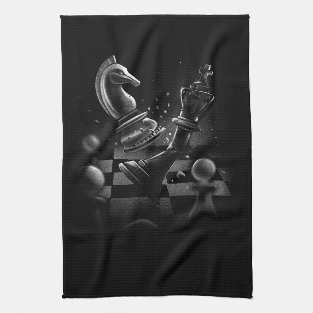 Dramatic Chess Battle – Knight vs. Horse  Kitchen Towel (Vertical)