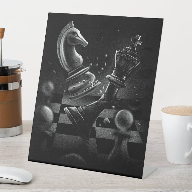 Dramatic Chess Battle – Knight vs. Horse  Pedestal Sign (In SItu)