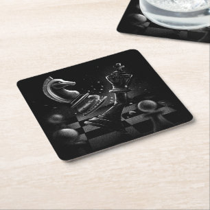 Dramatic Chess Battle – Knight vs. Horse Square Paper Coaster